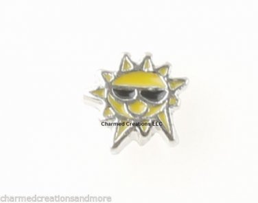 Silver Tone & Yellow Cool Sunshine Floating Charm For Glass Memory Lockets