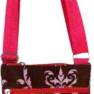 Damask Print Cross Body Purse Shoulder Passport Sling Messenger Bag Pink & Brown