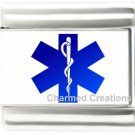 Medical Alert Blue Star Of Life Caduceus 9mm Italian Charm For Your ID Bracelet
