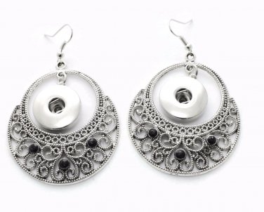 Interchangeable Snap Dangle Earrings Filigree Scroll With Black Rhinestones 18mm