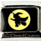 Flying Witch Hat And Broom Moon Halloween 9mm Italian Charm Stainless Steel Link