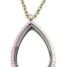 CZ Rainbow Teardrop Stainless Steel Floating Charm Locket & Chain Necklace