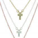 Triple Blessings Tri-Tone Cross Multi Strand Necklace Religious Jewelry In Box