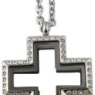 Stainless Steel Crystal Cross Religious Floating Charm Locket & Chain Necklace