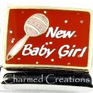 9mm Italian Charm Modular Link Newborn Baby Girl Daughter Rattle Red Glitter