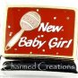 9mm Italian Charm Modular Link Newborn Baby Girl Daughter Rattle Red Glitter