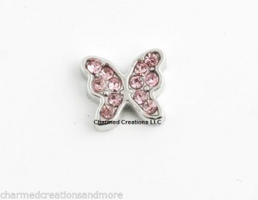 10pc Lot Pink CZ Butterfly Floating Charm Silver For Glass Memory Lockets