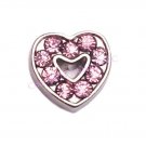 Pink CZ Rhinestone Love Heart Floating Charm For Glass Memory Locket Necklaces