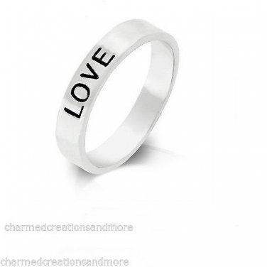 Love Silver White Gold Rhodium Bond 4mm Wide Ring Band Size 5,6,7,8,9