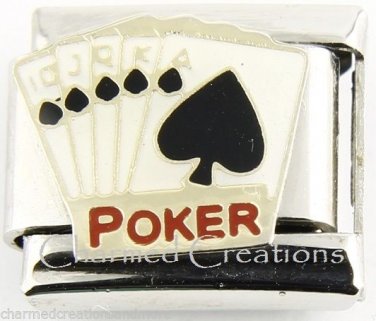 9mm Italian Charm Link Royal Flush Poker Gold Cards Las Vegas Gambling Casino