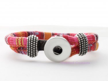 Woven Cloth Interchangeable Snap Bracelet With Loop Closure Holds One 18mm Snap