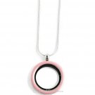 Pink Enamel 30mm Floating Charm Memory Locket Necklace With Chain