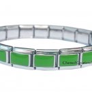 Green Enamel 9mm Italian Charm Stainless Steel Starter Bracelet 18 Links May