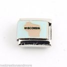 Wisconsin State USA Gold Trim 9mm Italian Charm Modular Stainless Steel Link