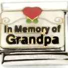 In Memory Of My Grandpa 9mm Italian Charm Red Heart Scrolls Stainless Link