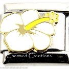 White Hibiscus Hawiian Flower 9mm Italian Charm Stainless Steel Modular Link