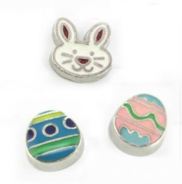3pc Lot Floating Charms For Lockets Easter Bunny Blue And Pink Eggs