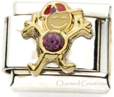February Boy 9mm Italian Charm Stainless Link Birthstone Birthday Kid Son Purple