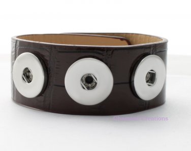Interchangeable Snap Bracelet Cuff Brown Leatherette Embossed For 3 18mm Snaps
