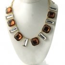 NWT Gold Tone Amber Color And Clear Rhinestone Necklace Choker Bib 18-21"