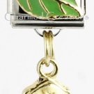 9mm Italian Charm Stainless Modular Dangle Link Yellow Ladybug Beetle Green Leaf