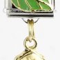 9mm Italian Charm Stainless Modular Dangle Link Yellow Ladybug Beetle Green Leaf