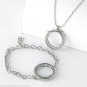 30mm Round Silver Tone Floating Charm Locket Bracelet Necklace Set Secure Clasp