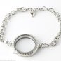 30mm Round Silver Tone Floating Charm Locket Bracelet Necklace Set Secure Clasp