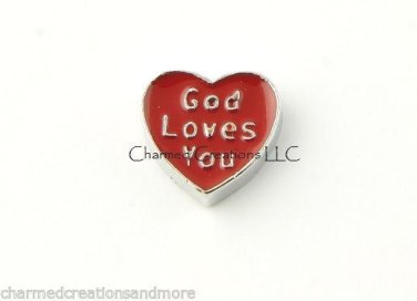 10pc Lot Red Heart God Loves You Religious Jesus Floating Charm For Lockets