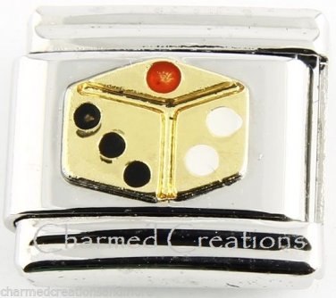 9mm Italian Charm Modular Link Gold Dice Craps Games Gambling Casino
