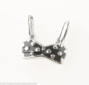 Black & Silver Polka Dot Bikini Swimsuit Bra Top Floating Charm For Lockets