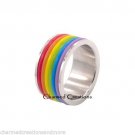 Gay Pride Stainless Steel Wedding Band Jelly Rainbow Ring 6 7 8 9 10 11 12 13