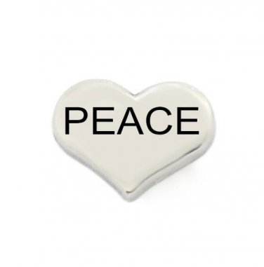 Peace Silver Tone Heart Floating Charm For Glass Memory Locket Necklaces
