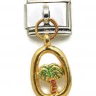 Palm Tree 9mm Italian Charm Stainless Dangle Modular Link Tropical Gold Tone