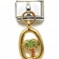 Palm Tree 9mm Italian Charm Stainless Dangle Modular Link Tropical Gold Tone