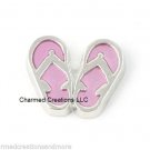 Silver Tone & Pink Flip Flop Sandals Floating Charm For Glass Memory Lockets