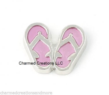 Silver Tone & Pink Flip Flop Sandals Floating Charm For Glass Memory Lockets