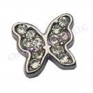 Silver CZ Butterfly Floating Charm For Glass Memory Locket Necklace Or Bracelet