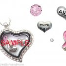 Aunt Pink Ribbon Breast Cancer Awareness Floating Charms And Glass Locket