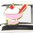Ice Cream Sundae With Cherry Dessert 9mm Italian Charm Stainless Steel Link