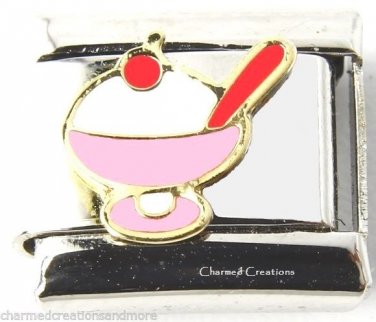 Ice Cream Sundae With Cherry Dessert 9mm Italian Charm Stainless Steel Link