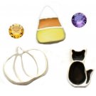 Halloween Floating Charms White Pumpkin Black Cat Candy Corn Purple Orange Gems