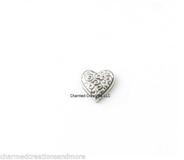 Antiqued Silver Heart With Scrolls Floating Charm For Glass Memory Locket