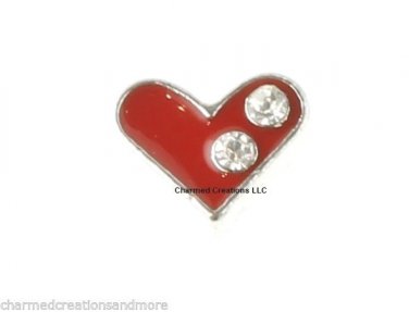 Red CZ Heart Love Silver Tone Floating Charm For Memory Glass Lockets