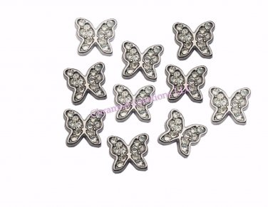 10pc Lot Silver CZ Butterfly Floating Charms For Glass Memory Locket Necklace