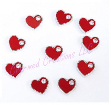10pc Floating Charm Lot Red CZ Love Heart For Glass Memory Locket Necklace