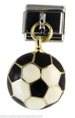 9mm Italian Charm Stainless Modular Dangle Link Soccer Ball Gold Sports