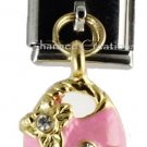 Pink And Gold Purse Handbag 9mm Italian Charm Stainless Modular Dangle Link