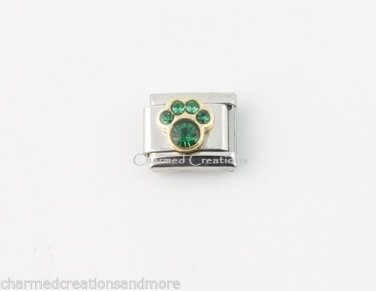 May Dark Green Dog Paw Animal Print Birthstone Birthday 9mm Italian Charm Link