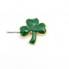 Large Gold Tone & Green Lucky Clover Floating Charm For Glass Memory Lockets